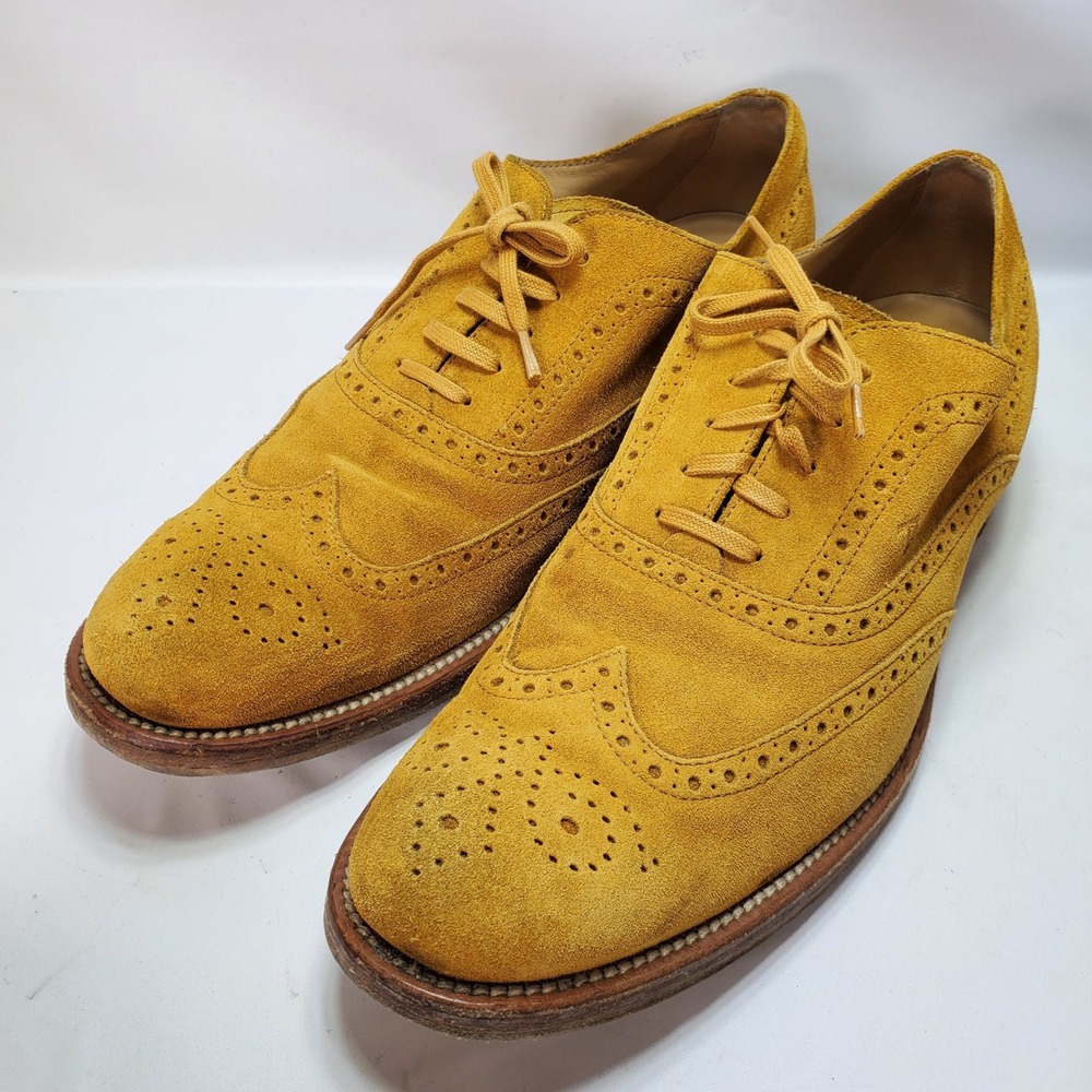 Tod's Wingtip Oxfords Mens 8.5 Mustard Yellow Suede Brogue Made in Italy Luxury